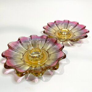 Federal Glass Celestial Sunburst Candle Holders Ombre 1960-70 Vintage MCM